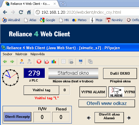 Reliance jako WebServer